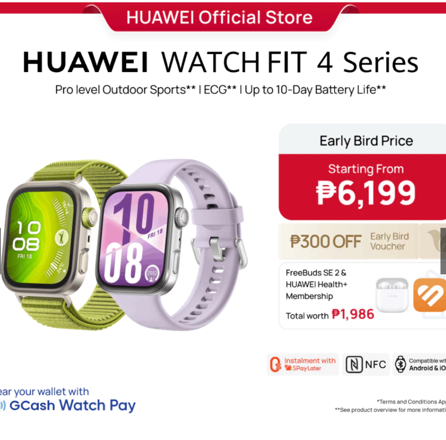 HUAWEI WATCH FIT 4 Series Smartwatch | ECG*| Health Management | Precise Positioning | Golf & Diving* | Up to 10-Day Battery Life | Compatible to iOS & Android
